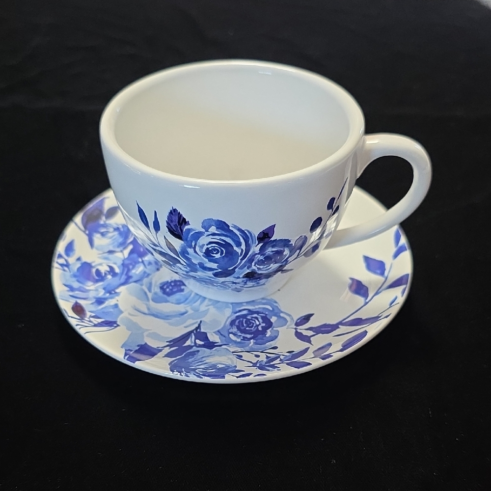 Floral Blue and White Teacup And Saucer Set, Teleflora‎ Gift Set, Let's Have Tea